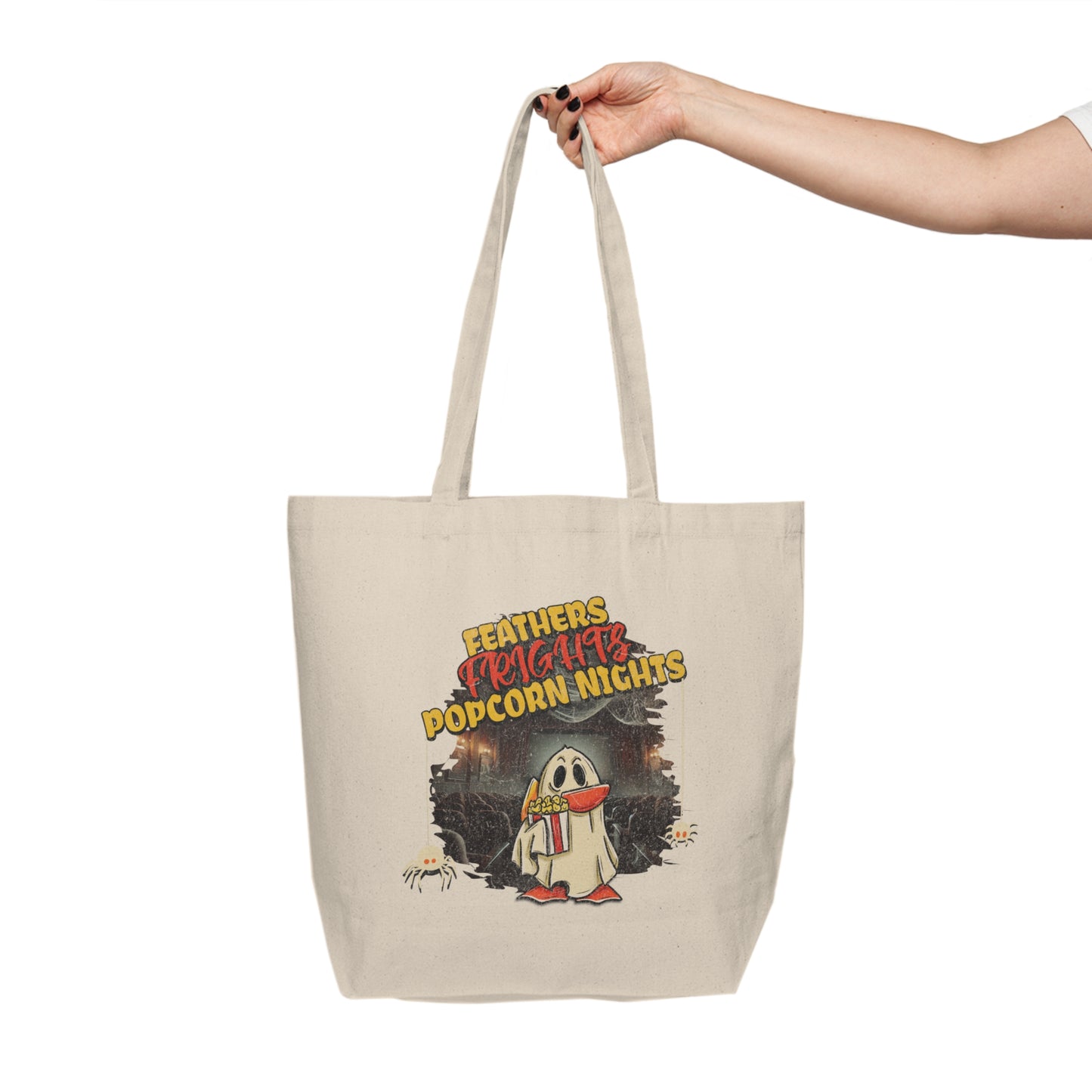 Feathers, Frights, & Popcorn Nights Canvas Shopping Tote